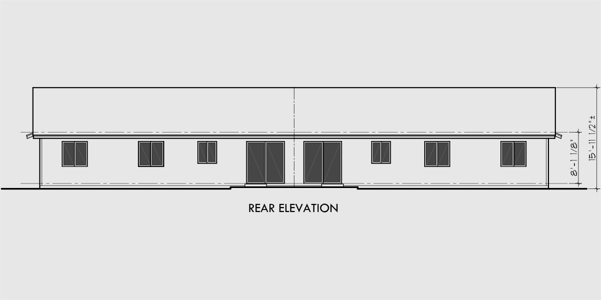 House side elevation view for D-353 One story duplex house plans, 3 bedroom duplex plans, duplex plans with garage, duplex house plans with two car garage, D-353