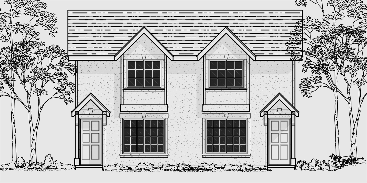 D-494 Duplex house plans, narrow lot duplex house plans, small duplex house plans, two story duplex house plans, D-494