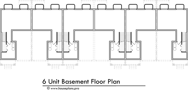 Lower Floor Plan 2 for 6 Unit Townhome Design: 3 Bedroom, 2.5 Bath with Basement and 1 Car Garage S-742