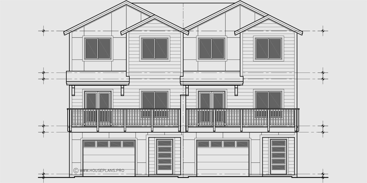 House front drawing elevation view for D-729 Luxury duplex house plan with bonus studio