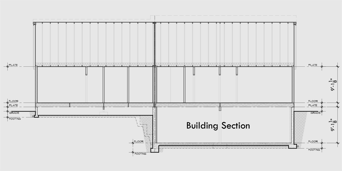 House rear elevation view for D-777 Wheelchair accessible, wide doorways and halls, duplex plan, D-777