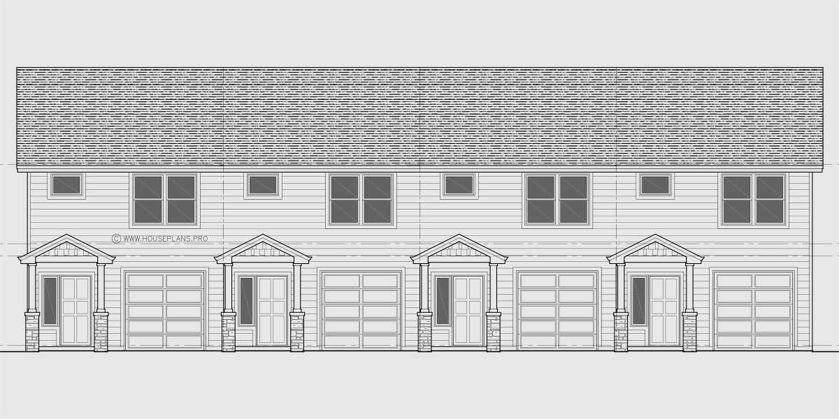 House side elevation view for F-695 4 plex town house plan F-695