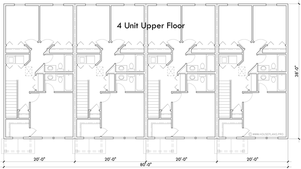Upper Floor Plan 2 for 4 plex town house plan F-695