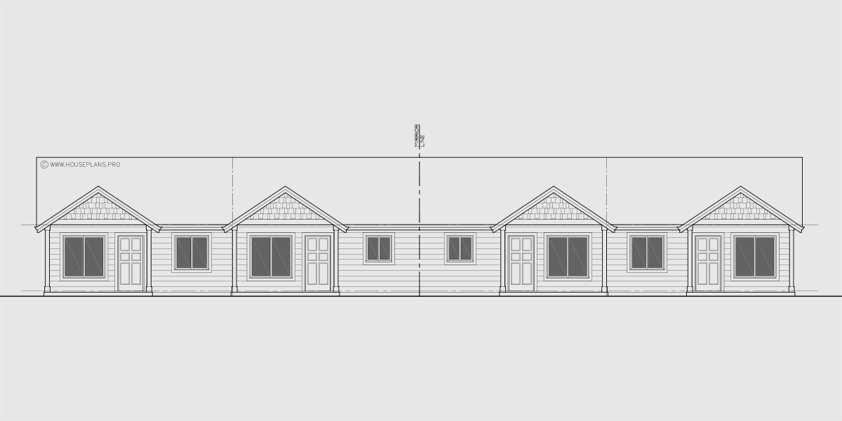 House front drawing elevation view for F-669 One level town house plan F-669