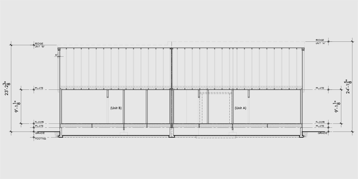 House rear elevation view for D-779 Wheelchair accessible wide doorways and halls duplex house plan 