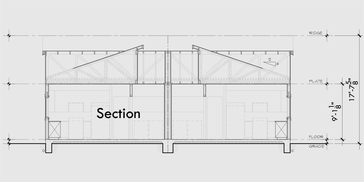 House rear elevation view for D-780 New one story 2 bedroom 2 bath duplex plan
