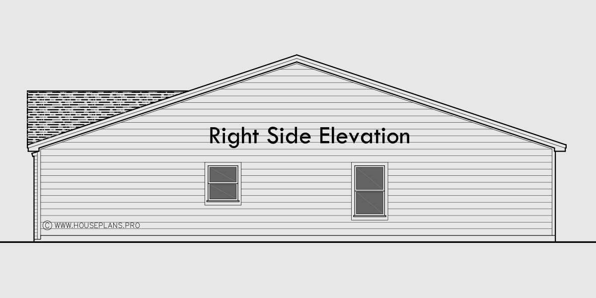 House rear elevation view for T-466 One level 2 and 3 bedroom town house plan T-466