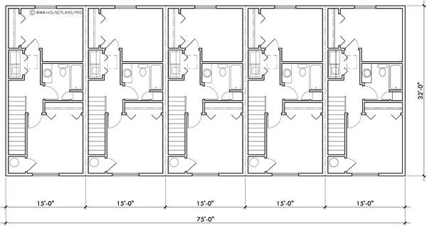 Upper Floor Plan 2 for 15 ft wide narrow town house plan FV-711
