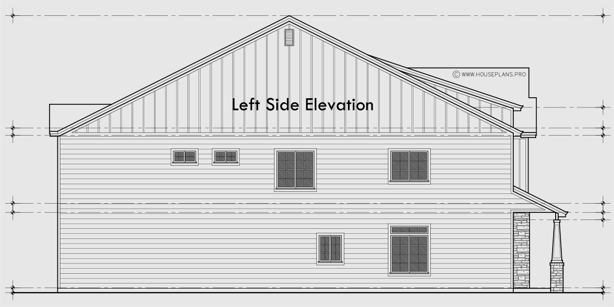 House rear elevation view for D-787 Luxury town house plan 3 bedroom 3.5 bathroom 