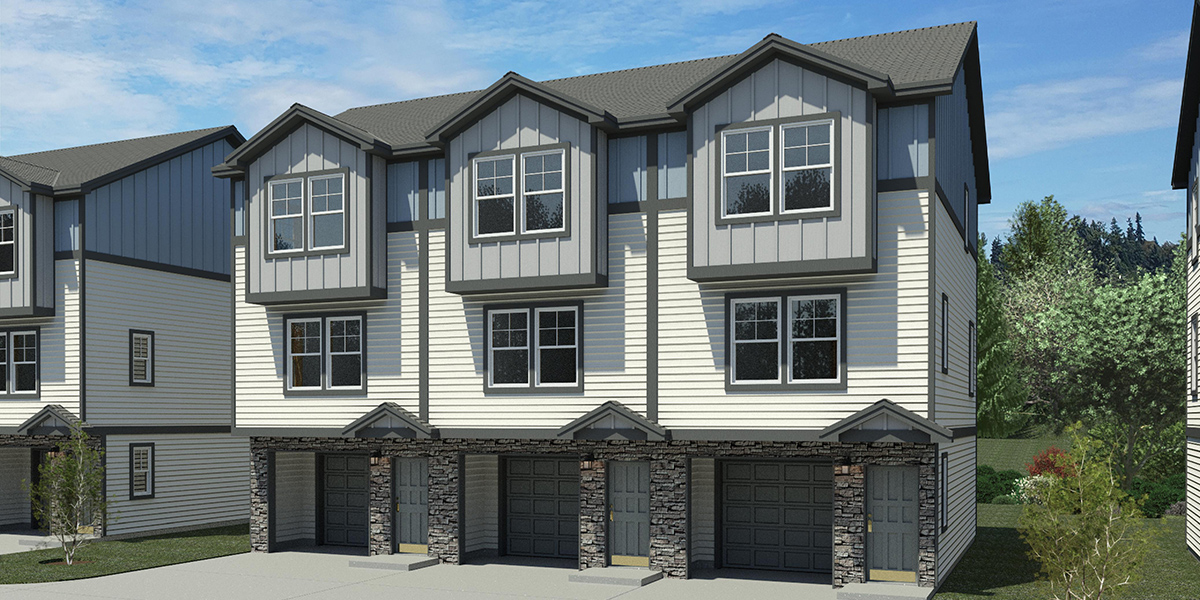 House front drawing elevation view for T-468 16 ft wide x 30 ft deep town house plan