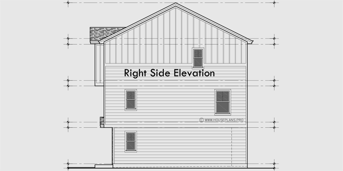 House rear elevation view for T-468 16 ft wide x 30 ft deep town house plan